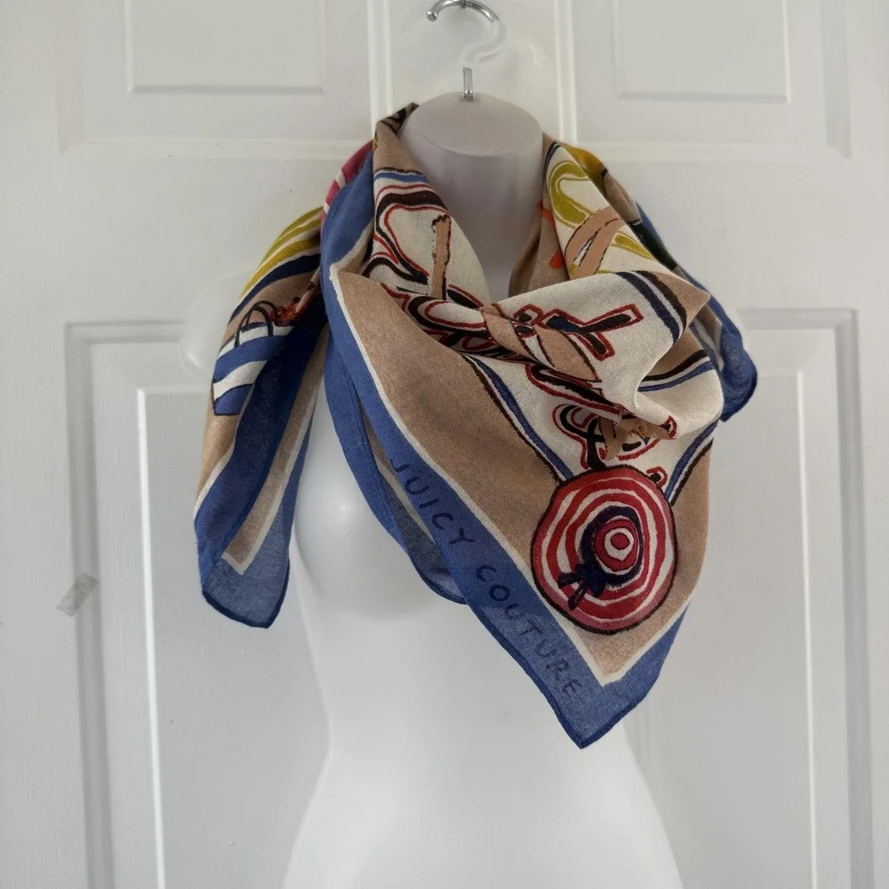 Juicy Couture Scarf Womens Multicolor Chiffon Square A Place In The Sun Beach